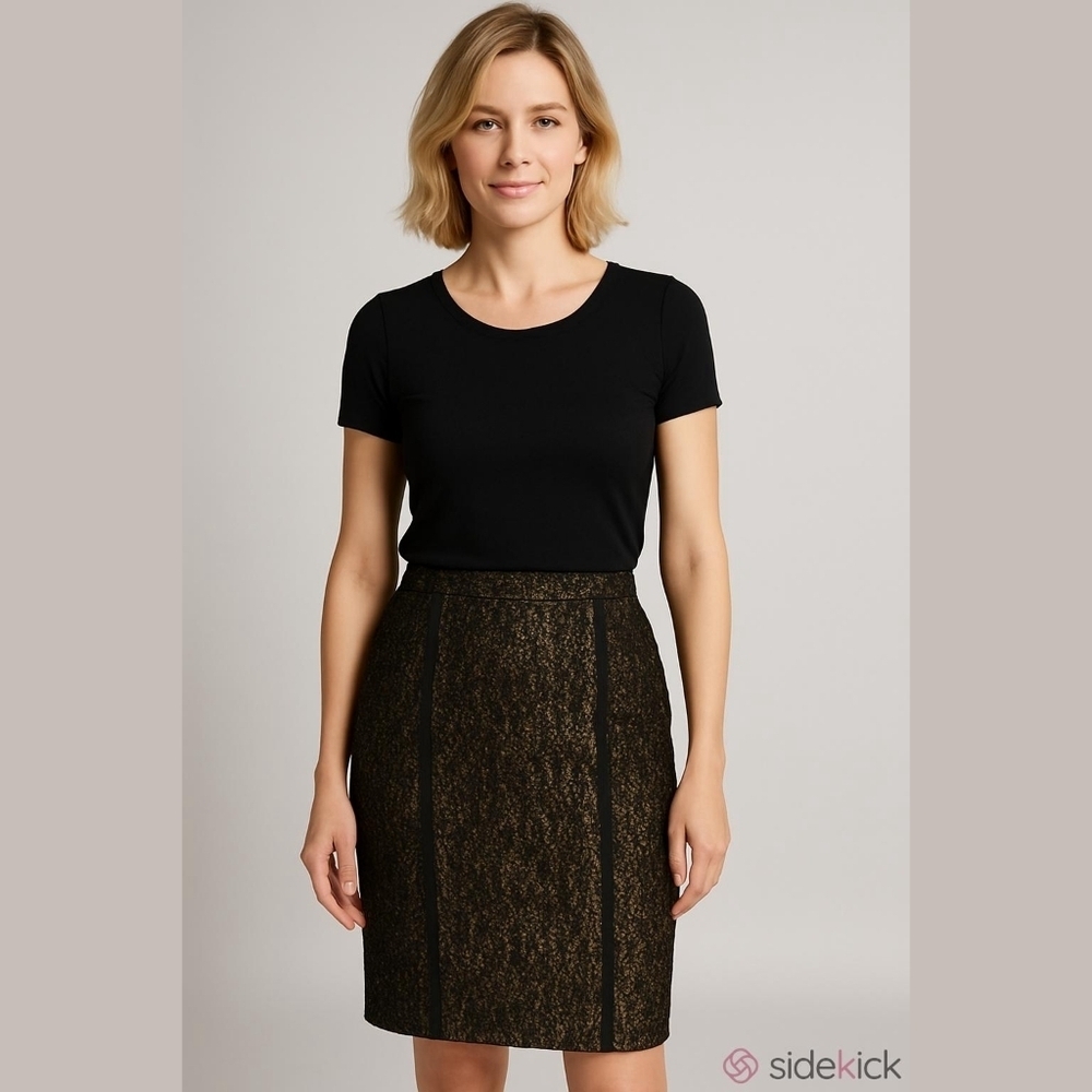 Rachel Roy Chic Black and Gold Pencil Skirt Size 6